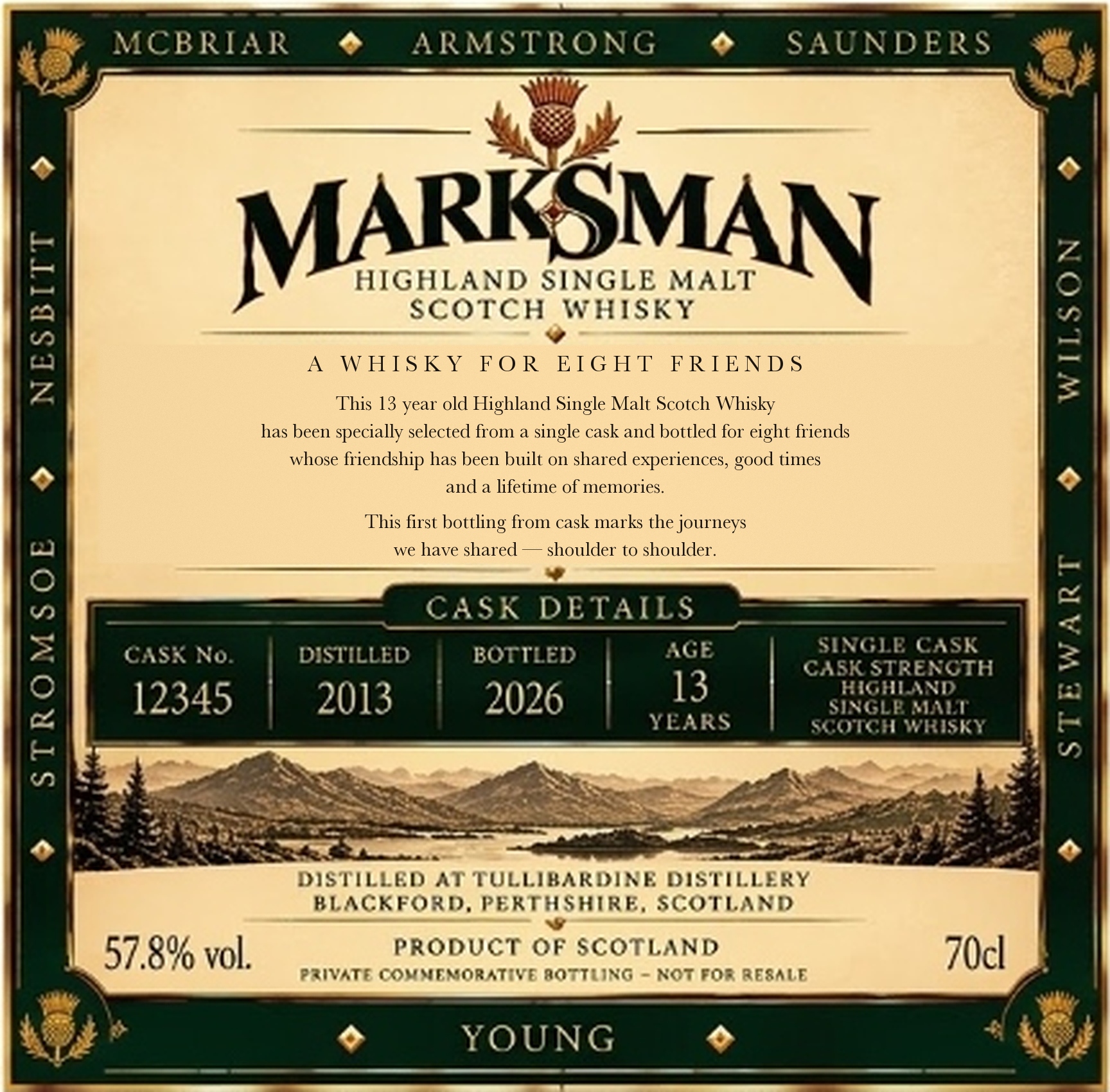 Marksman Whisky Back Label - Cask Details and Dedication