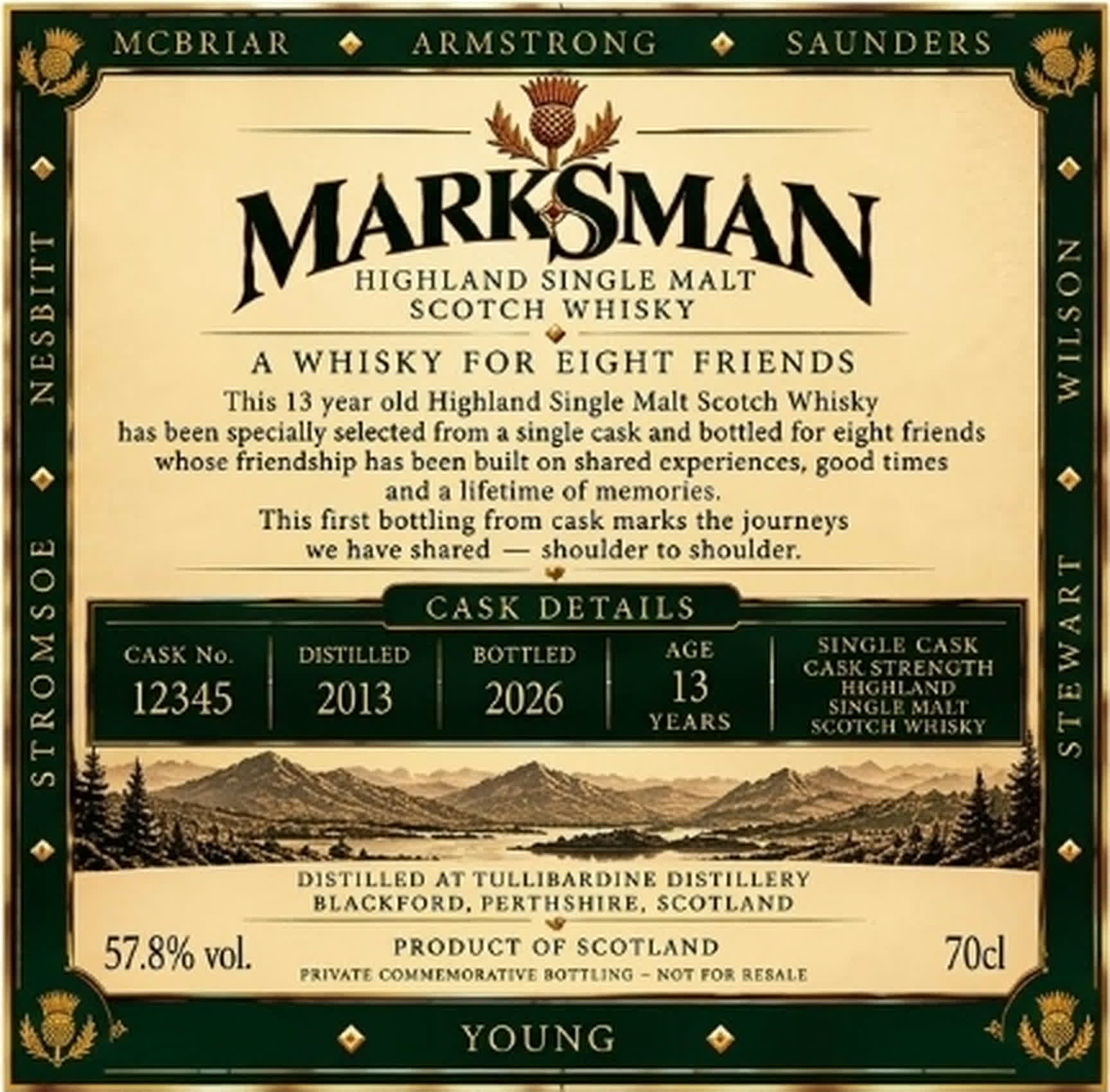 Marksman Whisky Back Label - Cask Details and Dedication